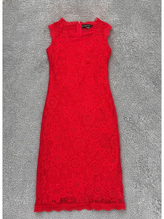 Dresses & Skirts - Onzino Womens Small Red Floral Lace Sleeveless Bodycon Party Dress Sheath S